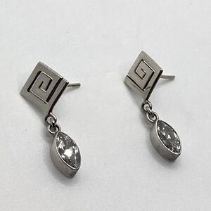 Vtg Sterling Silver Geometric Square Spiral Marquis Cz Dangle Stud Earrings 1.1”